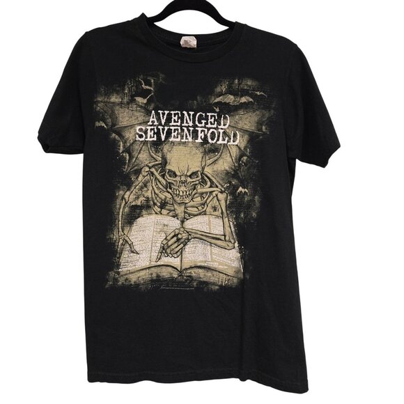 Avenged Sevenfold Y2K 2013 Licensed Winged Skeleton Black Graphic Tee - Picture 1 of 8